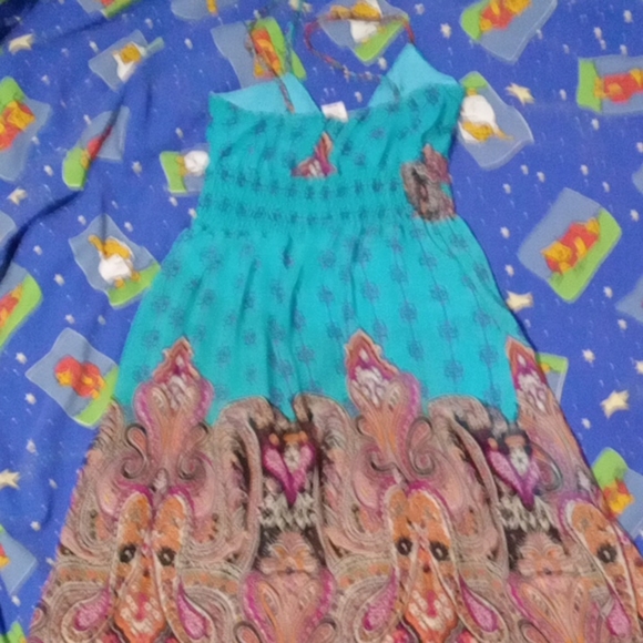 Co-Me Como Summer Dress Size Small Floral Pattern Aqua / Purple Color - Picture 9 of 12